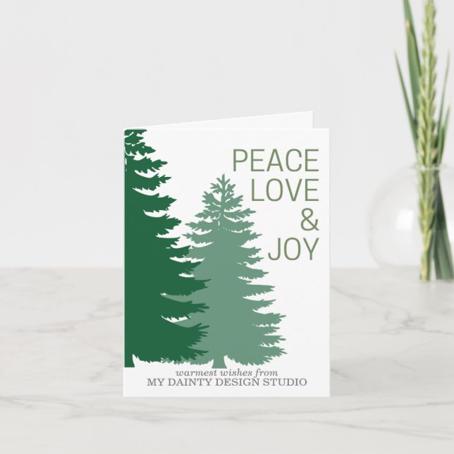 Olive Folded Peace Love and Joy Holiday Card (Front)
