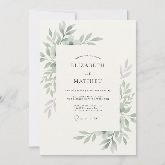 Olive Foliage Eucalyptus Wedding Invitation (Front)