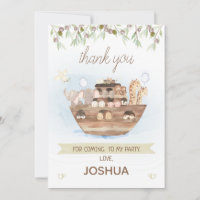 Olive Foliage Noah's Ark Boys Thank You Card