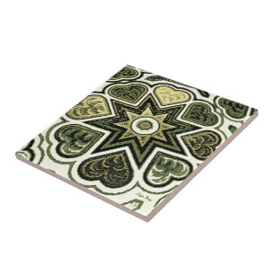 Olive Folk Art Hearts Trivet/Tile Tile