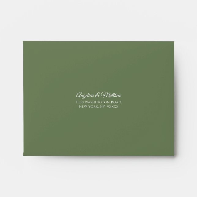Olive Forest Green Colour RSVP Self Address Weddin Envelope (Front)