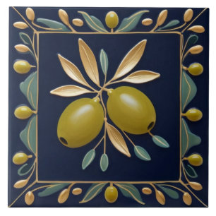 Olive Fruit Navy Blue Green Olives Mediterranean Ceramic Tile