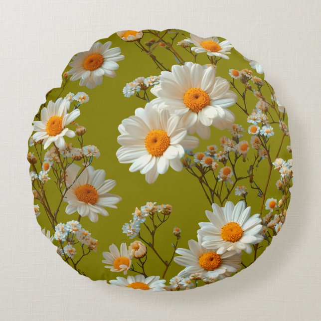 Olive Garden Daisy Dream Round Throw Pillow (Front)