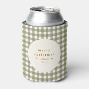 Olive Gingham Plaid Personalised From Christmas Can Cooler