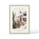Olive Gingham Plaid Portrait Two Photo Christmas