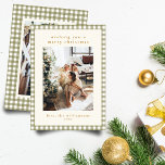 Olive Gingham Plaid Portrait Two Photo Christmas Holiday Card<br><div class="desc">Cute Olive Green Gingham Plaid Custom Two Photo Christmas Holiday Card for Portrait/Vertical Photos</div>