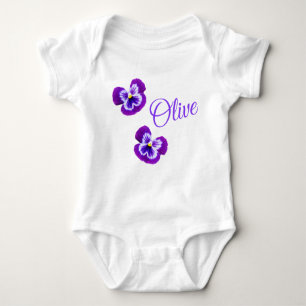 "Olive" Girls Name @ Purple Pansies, Baby Bodysuit