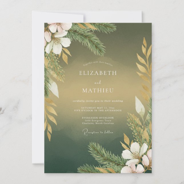 Olive Gold Botanical Wedding Invitation (Front)