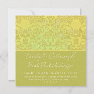 Olive & Gold Damask Wedding Invitation