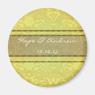 Olive & Gold Damask Wedding Magnet