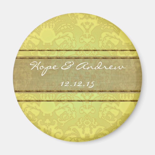 Olive & Gold Damask Wedding Magnet (Front)