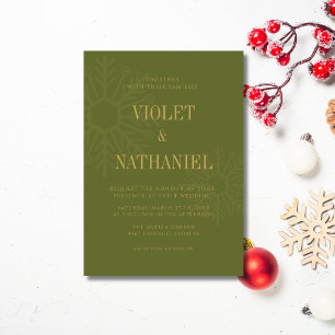 Olive & Gold Elegant Snowflake Christmas Wedding Invitation