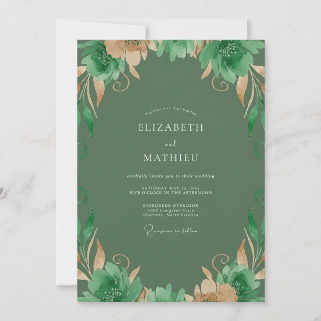 Olive Gold Painted Wedding Invitation (Front)