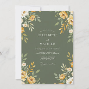 Olive Gold Petal Wedding Invitation