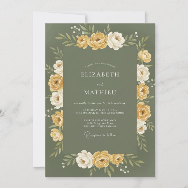 Olive Gold Wreath Wedding Invitation (Front)