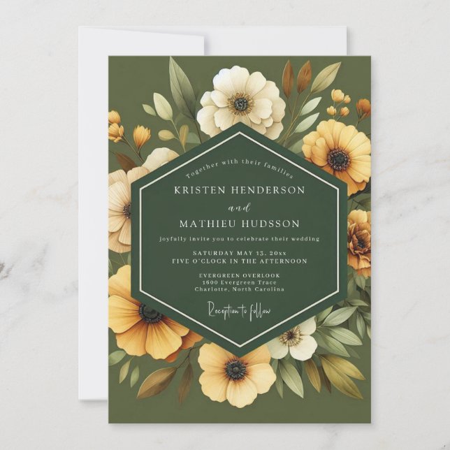 Olive Golden Botanical Wedding Invitation (Front)