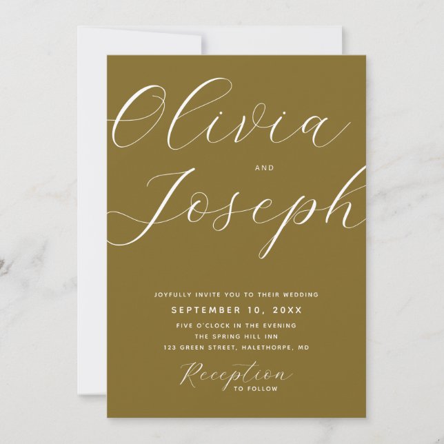 Olive Golden Bronze Modern Wedding | Photo & QR Invitation (Front)