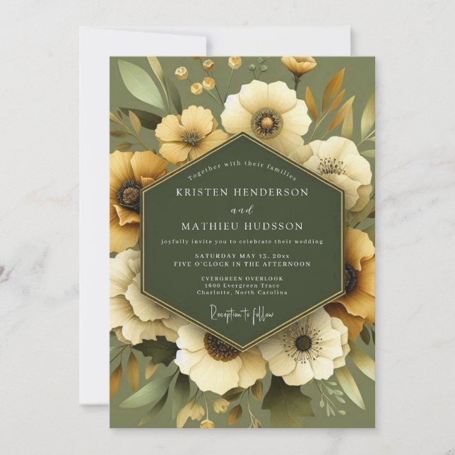 Olive Golden Meadow Wedding Invitation (Front)