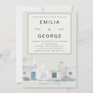 Olive Greek Island Wedding   Elegant Invitation
