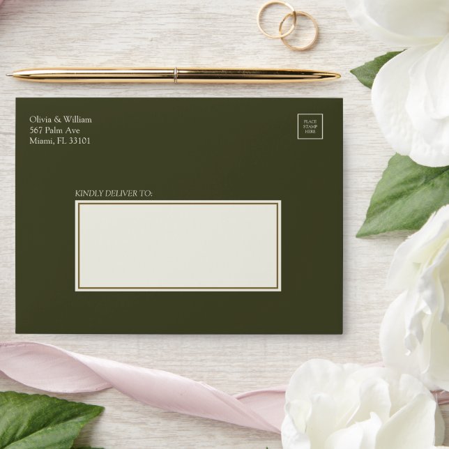 Olive Green 5x7 Ivory Panel Wedding Envelope (Wedding)