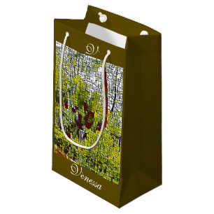 Olive green Abstract Art Bridesmaid Monogram Small Gift Bag