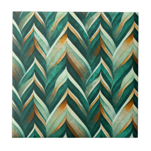 Olive Green Abstract Geometric Nature Pattern Ceramic Tile