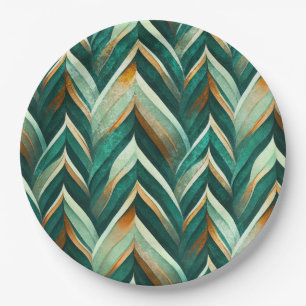 Olive Green Abstract Geometric Nature Pattern Paper Plate