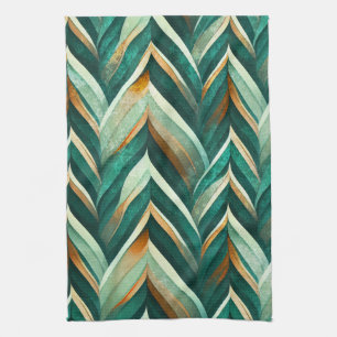 Olive Green Abstract Geometric Nature Pattern Tea Towel