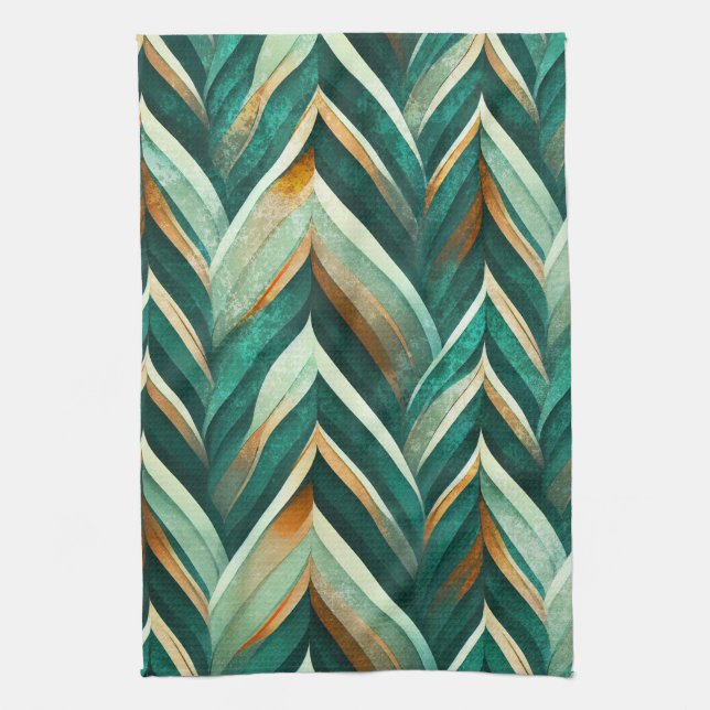 Olive Green Abstract Geometric Nature Pattern Tea Towel (Vertical)