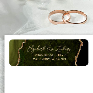 Olive Green Agate Script Wedding Return Address Label