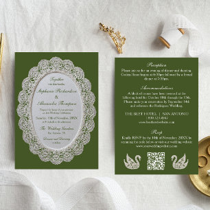Olive Green All In One QR Code Lace Wedding Invitation
