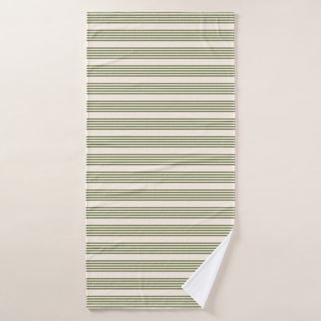 Olive green and beige five stripes pattern bath towel (Bath Towel)