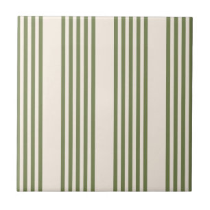 Olive green and beige five stripes pattern ceramic tile