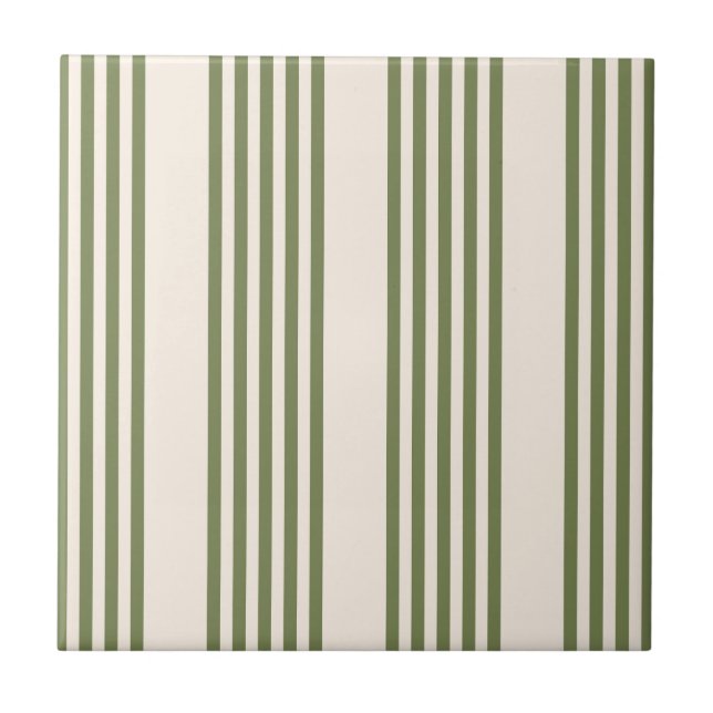 Olive green and beige five stripes pattern ceramic tile (Front)