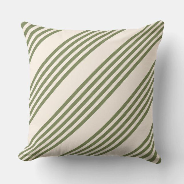 Olive green and beige five stripes pattern cushion (Front)