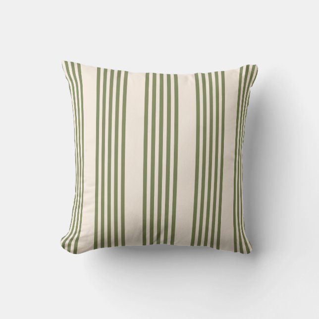 Olive green and beige five stripes pattern cushion (Front)