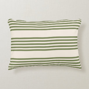 Olive green and beige five stripes pattern decorative cushion