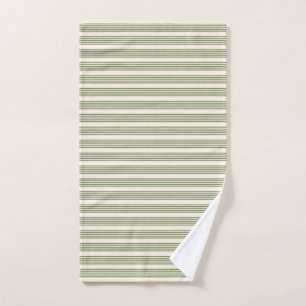 Olive green and beige five stripes pattern hand towel