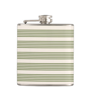 Olive green and beige five stripes pattern hip flask