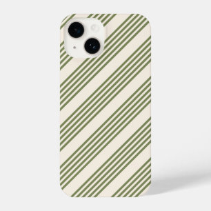 Olive green and beige five stripes pattern iPhone 14 case