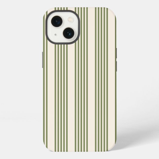 Olive green and beige five stripes pattern iPhone case (Back)