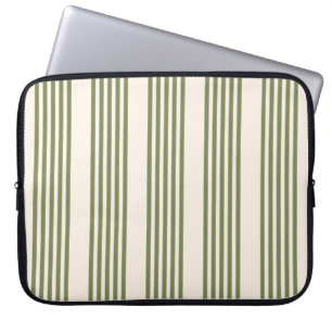 Olive green and beige five stripes pattern laptop sleeve