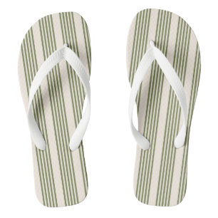 Olive green and beige five stripes pattern thongs