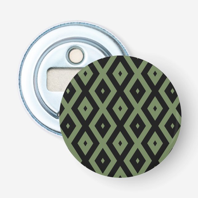 Olive green and black diamond pattern bottle opener (Front)