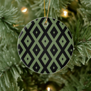 Olive green and black diamond pattern ceramic ornament