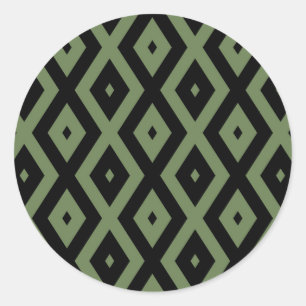 Olive green and black diamond pattern classic round sticker