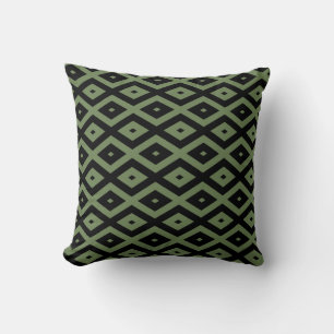 Olive green and black diamond pattern cushion