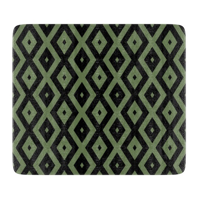 Olive green and black diamond pattern cutting board (Front)