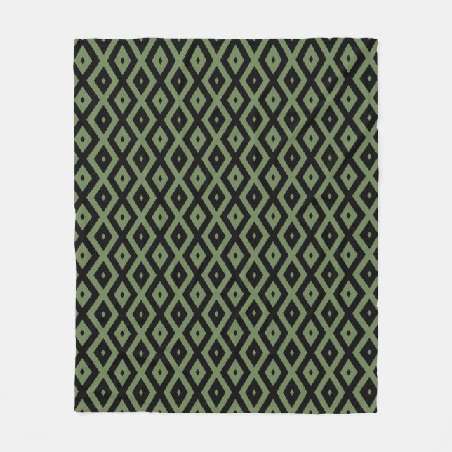 Olive green and black diamond pattern fleece blanket (Front)