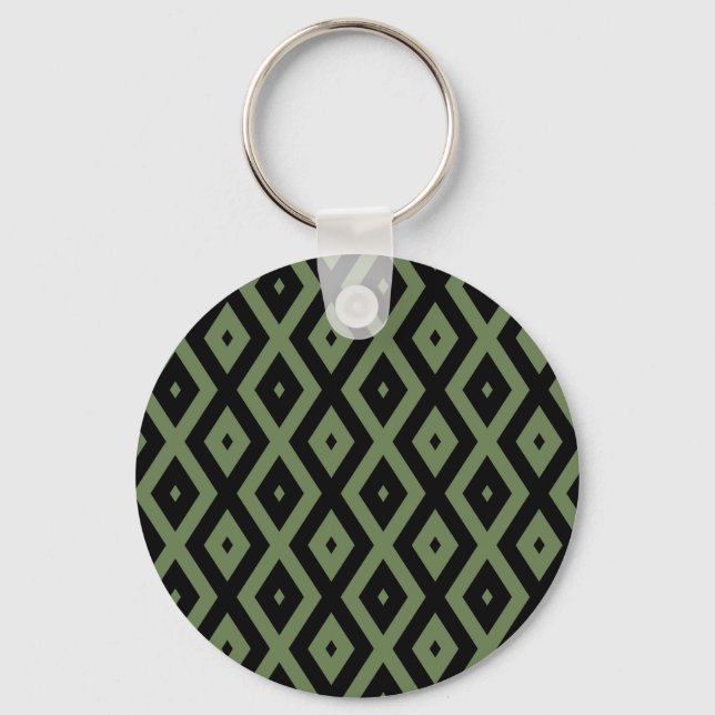 Olive green and black diamond pattern key ring (Front)